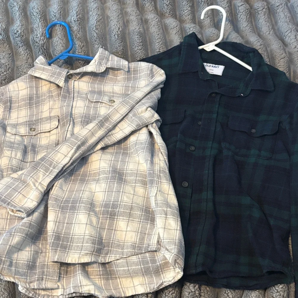 Old Navy Kids Plaid Button-Down Shirts - Gray and Dark Green